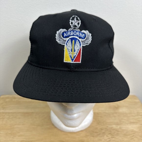 VTG Airborne Embroidered Black P Cap Snapback Hat Military Made in USA - Picture 1 of 10